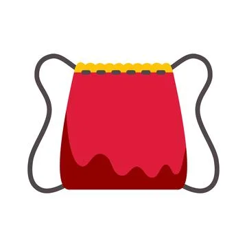 Red drawstring bag flat vector icon illustration Stock Illustration