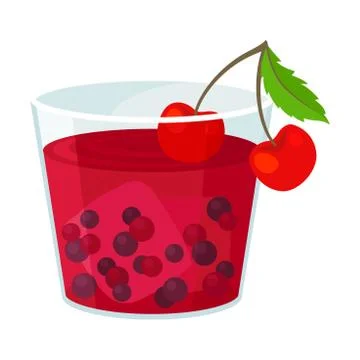 Red drink with berries. Vector illustration on a white background. 스톡 일러스트