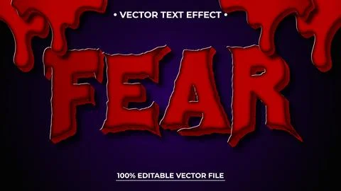 Red dripping FEAR text effect on dark background, editable vector file Illustrazione stock