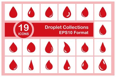 Red drop icons set isolated on white background Stock Illustration