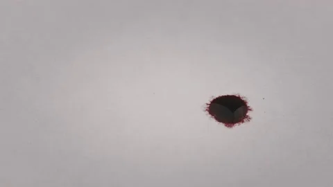 Red Drop of Ink Falls on a White Paper and Absorbed, Macro Shot Video stock 201216312
