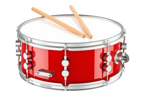 Red drum with drumsticks, 3D rendering Stock Illustration