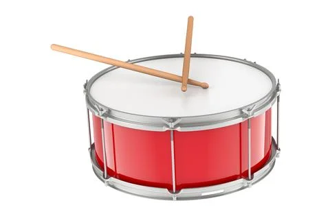 Red Drum with drumsticks. Marching drum, 3D rendering Stock Illustration