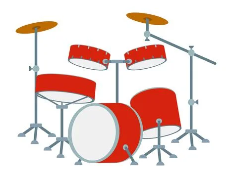 Red drum set vector design. Drum kit flat style vector illustration isolated  Stock Illustration