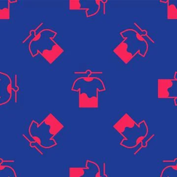 Red Drying clothes icon isolated seamless pattern on blue background. Clean Stock Illustration