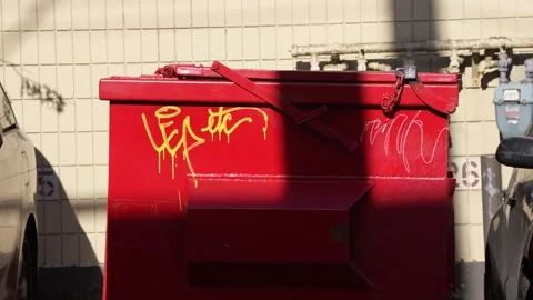 Red Dumpster with Painted Graffiti Stock Footage 305957270