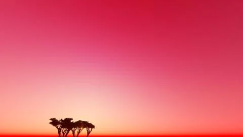 Red dusk one tree 3D render Stock Illustration