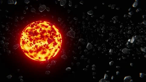 Red Dwarf star with drifting asteroids realistic 3D animation Stock Footage 170183519