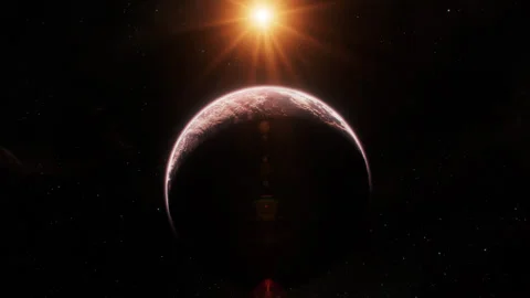 Red Dwarf Star Rises Over Exoplanet 4K Stock Footage 274341971