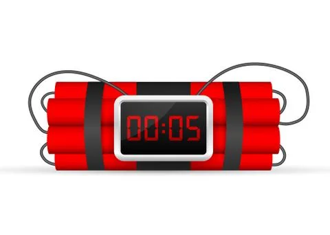 Red dynamite pack with electric time bomb, TNT. Vector stock illustration. Stock Illustration