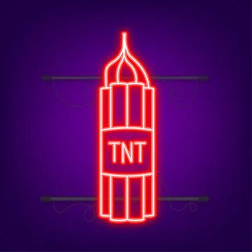 Red dynamite pack with electric time bomb, TNT. Neon icon. Vector illustration Illustrazione stock