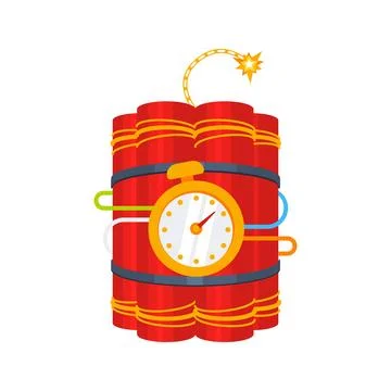 Red dynamite sticks connected to timer and fuse, showing imminent explosion Stock-Illustration