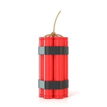 Red dynamite sticks - TNT with wick, standing. 3D Stock Illustration