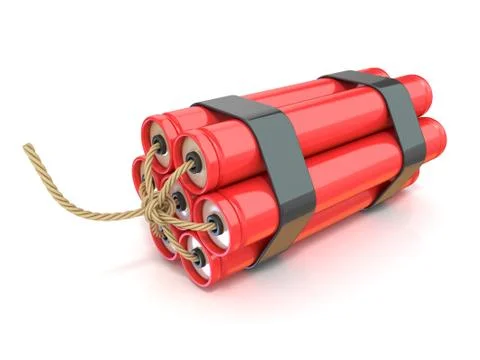 Red dynamite sticks - TNT with wick. 3D Illustrazione stock