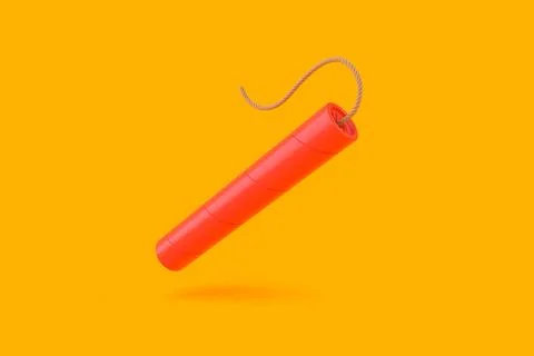 Red dynamite sticks, TNT with wick on yellow background Illustrazione stock