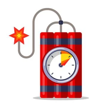 Red dynamite with a stopwatch and a burning wick. the bomb will go off soon. Stock Illustration