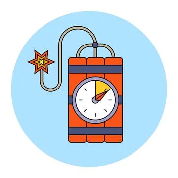 Red dynamite with a stopwatch and a burning wick. the bomb will go off soon. イラスト素材