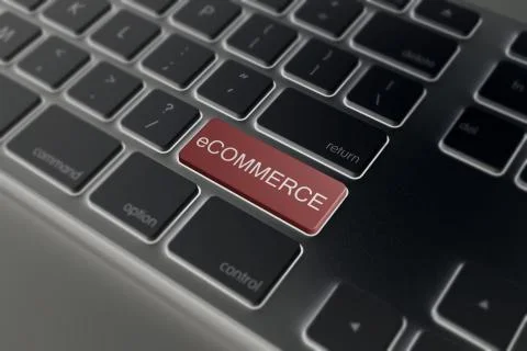 Red e-commerce button on a keyboard Stock Illustration