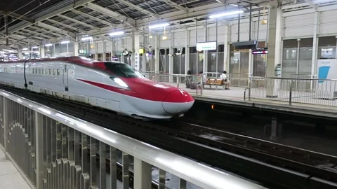 Red E6 Series Shinkansen pulling into Stock Video Pond5