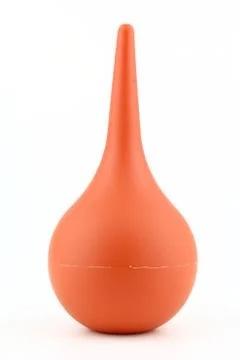 Red ear syringe isolated on a white background Stockfoto's