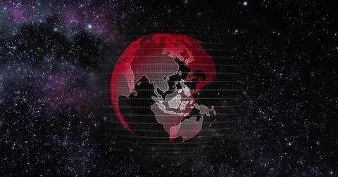 Red Earth Concept of Global Warming. Big data 3d Earth. Binary code surrounding Illustrazione stock