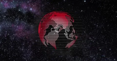 Red Earth Concept of Global Warming. Big data 3d Earth. Binary code surrounding Stock Illustration