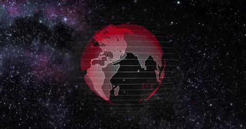 Red Earth Concept of Global Warming. Big data 3d Earth. Binary code surrounding Stock Illustration