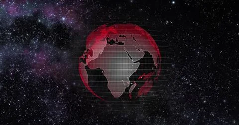 Red Earth Concept of Global Warming. Big data 3d Earth. Binary code surrounding Stockillustratie