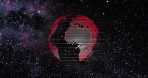 Red Earth Concept of Global Warming. Big data 3d Earth. Binary code surrounding 스톡 일러스트