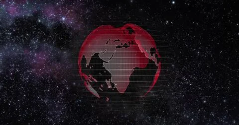 Red Earth Concept of Global Warming. Big data 3d Earth. Binary code surrounding Stock Illustration