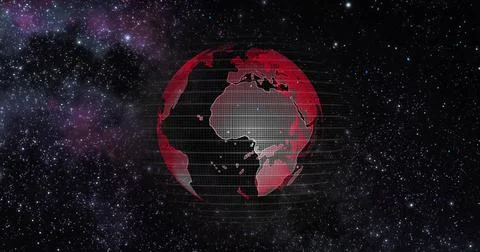 Red Earth Concept of Global Warming. Big data 3d Earth. Binary code surrounding Illustrazione stock