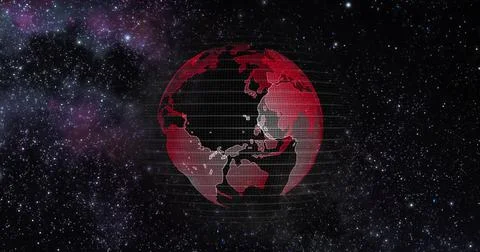 Red Earth Concept of Global Warming. Big data 3d Earth. Binary code surrounding Stock Illustration