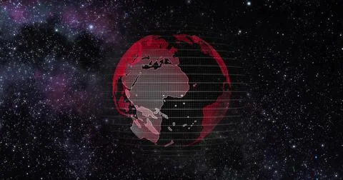 Red Earth Concept of Global Warming. Big data 3d Earth. Binary code surrounding Stock Illustration