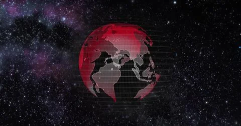 Red Earth Concept of Global Warming. Big data 3d Earth. Binary code surrounding イラスト素材