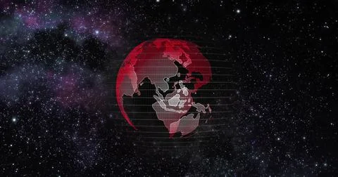Red Earth Concept of Global Warming. Big data 3d Earth. Binary code surrounding イラスト素材