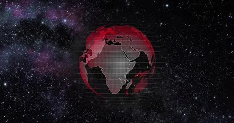 Red Earth Concept of Global Warming. Big data 3d Earth. Binary code surrounding Stock Illustration