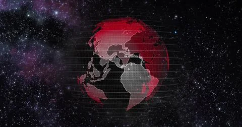 Red Earth Concept of Global Warming. Big data 3d Earth. Binary code surrounding Illustrazione stock