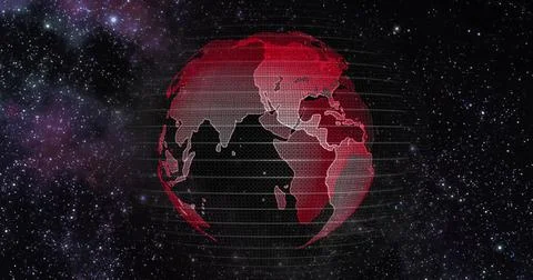 Red Earth Concept of Global Warming. Big data 3d Earth. Binary code surrounding Stock Illustration