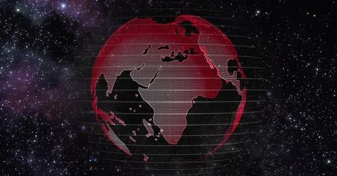 Red Earth Concept of Global Warming. Big data 3d Earth. Binary code surrounding Illustrazione stock