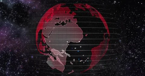 Red Earth Concept of Global Warming. Big data 3d Earth. Binary code surrounding Stock Illustration
