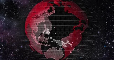 Red Earth Concept of Global Warming. Big data 3d Earth. Binary code surrounding 스톡 일러스트