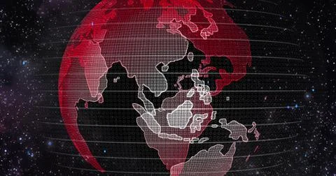 Red Earth Concept of Global Warming. Big data 3d Earth. Binary code surrounding Stock Illustration