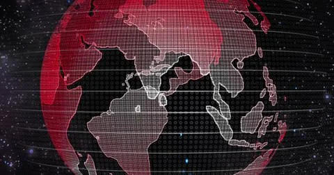 Red Earth Concept of Global Warming. Big data 3d Earth. Binary code surrounding Stock Illustration