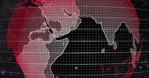 Red Earth Concept of Global Warming. Big data 3d Earth. Binary code surrounding Stock Illustration