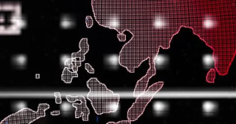 Red Earth Concept of Global Warming. Big data 3d Earth. Binary code surrounding Stock Illustration