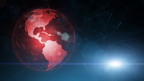 Red earth globe with computer cyberspace Video stock 103344427