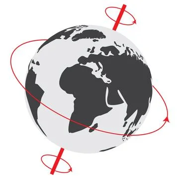 Red Earth's Rotational Axis Isolated Illustration with Earth Globe Rotation Stock Illustration