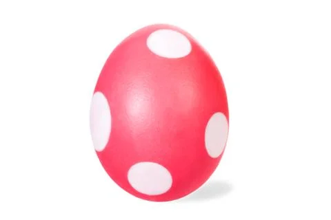 Red easter dyed egg with white dots, isolated on white Stock Photos