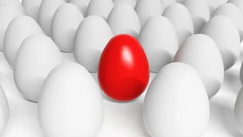 Red Easter egg among white eggs イラスト素材