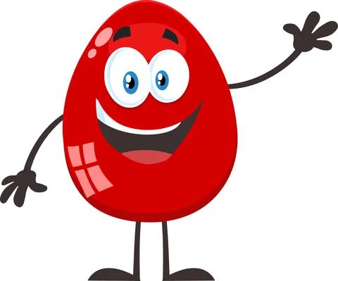Red Easter Egg Cartoon Mascot Character Waving For Greeting Stock Illustration